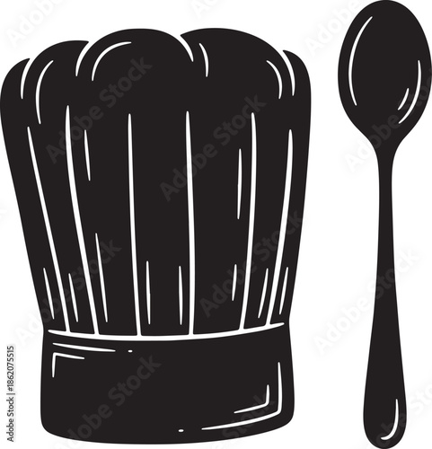 Cheftoqueandwoodenspoonisolatedontransparentbackground