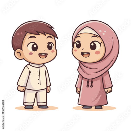 Cute Muslim Boy and Girl Cartoon Character 3
