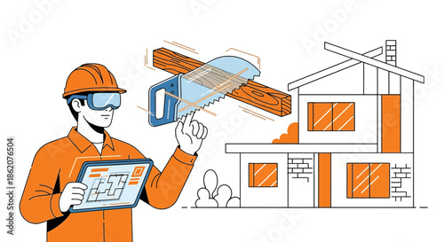 Architect utilizing innovative technology for house construction, integrating design with hands on