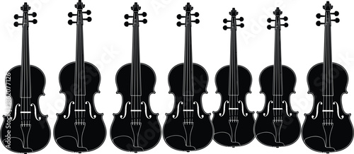 violin silhouettes set, classical string instruments collection, black vector orchestra music icons, concert performance design, elegant clipart bundle