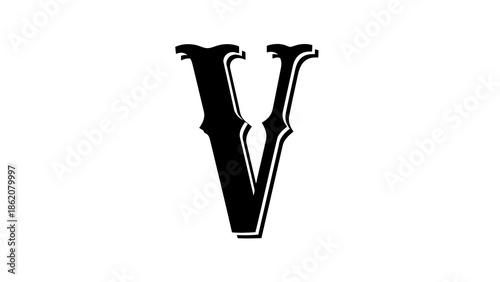 Black alphabet letter v icon on white background