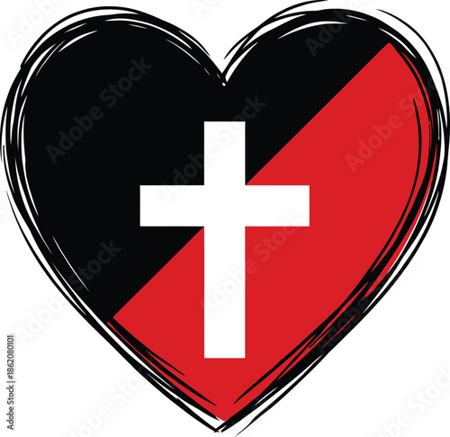 Christian Heart With Cross Symbol Love Faith Design On White Background