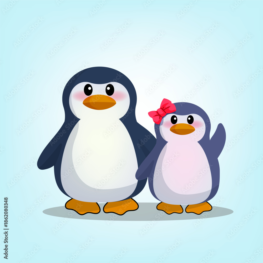 Fototapeta premium Funny cartoon penguin character vector illustration. Happy and jolly faces penguin clip art for kid elements design.