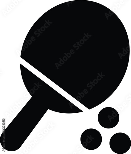 Black silhouette of a ping pong paddle and three balls table tennis racket ping pong balls