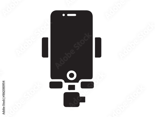 Phone Holder icon white in silhouette white background.