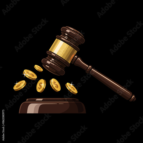 Gavel and Coins on Sound Block.
