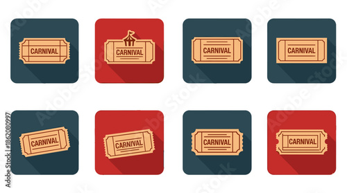 Carnival Tickets Icon Set: Fun Fair Admission for Festive Events and Entertainment