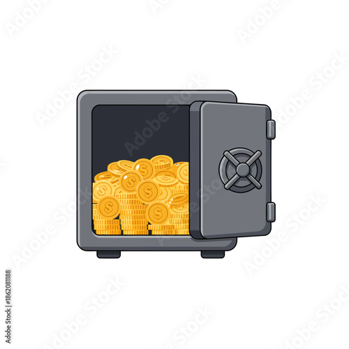 Safe Filled with Gold Coins Inside.