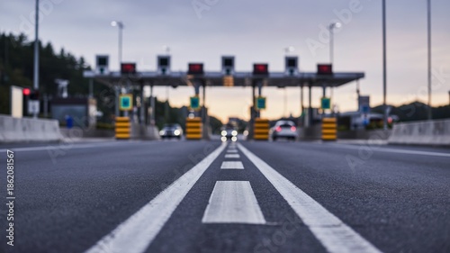 Wallpaper Mural Modern Highway Toll Booth at Dusk with Traffic Flow Torontodigital.ca