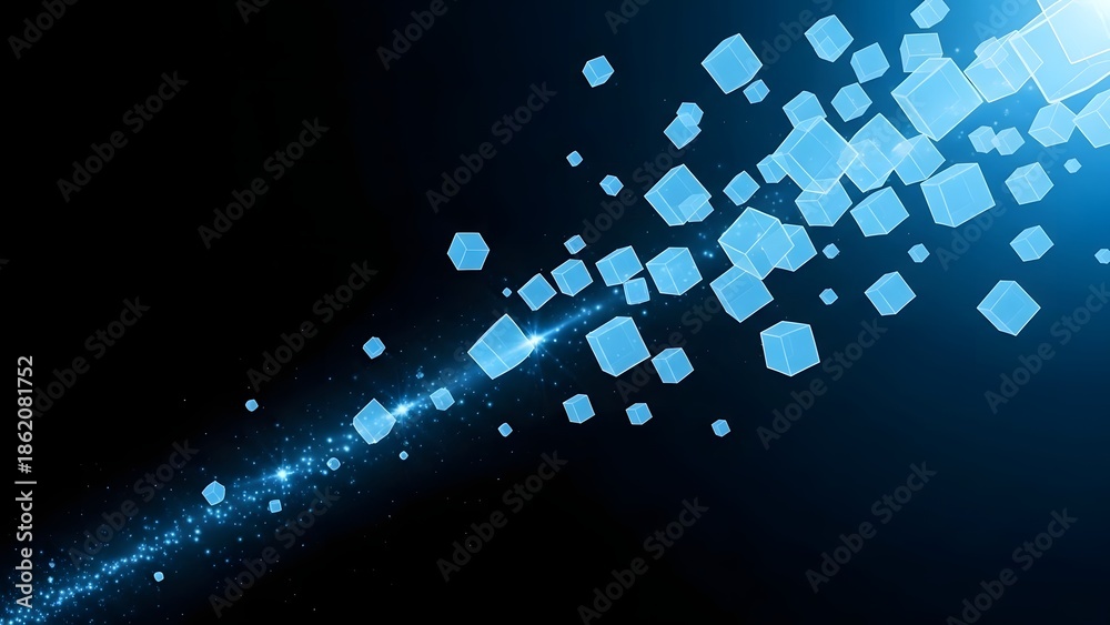 Obraz premium Abstract Big Data and Blockchain Concept with Floating Blue Translucent Cubes