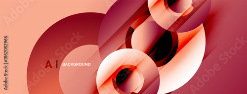 Abstract design features overlapping circles, gradients. Warm color palette dominates composition, creating modern aesthetic.