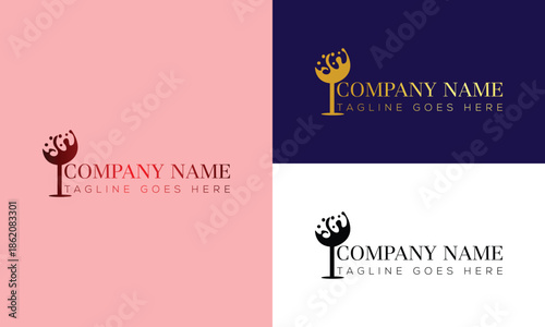 Stylized Wine Glass Logo Design with Elegant Color Variations