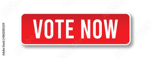 Vote Now Call to Action Button in Red with White Border and Drop Shadow, Rounded CTA UI Element Vector
