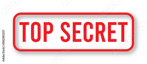 Top Secret Stamp Badge with Red Border and Drop Shadow, Confidential Warning Status Label Vector