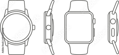 Analog and digital wristwatch comparison in front and side views for classic and modern timekeeping visuals.