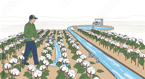 Efficient Irrigation of Cotton Fields: A Farmer's Dedication to Sustainable Agriculture Practices