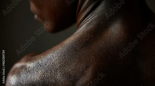 Close up of a Black Man's Sweaty Neck and Shoulder Detail