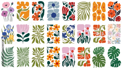 Botanical Illustrations in Abstract Mid- Century Style