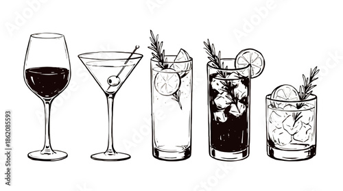 Black and White Hand- Drawn Cocktail Illustrations