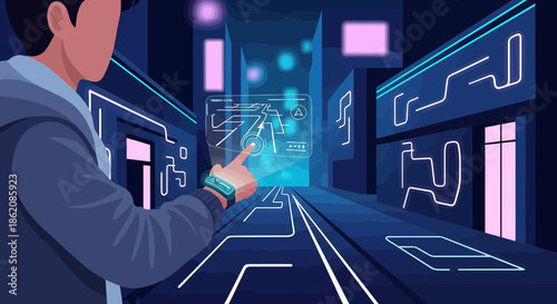 Exploring advanced navigation through augmented reality interface in a futuristic city