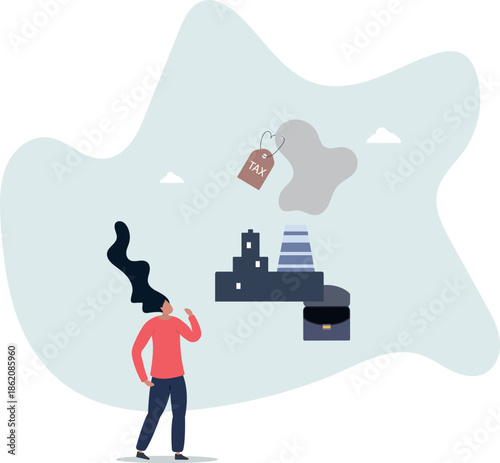 Carbon tax, CO2 cost of emission or pollution, charged for global warming, climate change and environment responsibility,life and employment of people.