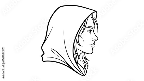 Woman wearing a hooded cloak or headscarf