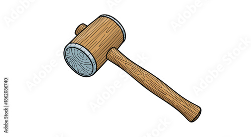 Hand drawn illustration of a professional wooden mallet used for woodworking and carpentry against a plain white background.