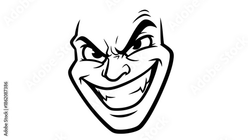 Mischievous cartoon face with devious grin