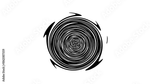 Black spiral design on white background
