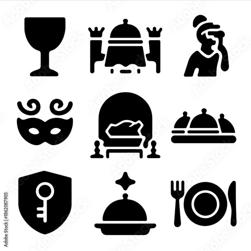 Elegant dining and festive icon set for hospitality and event themes