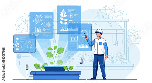 Futuristic agricultural engineering innovation showcased through digital plant data interface