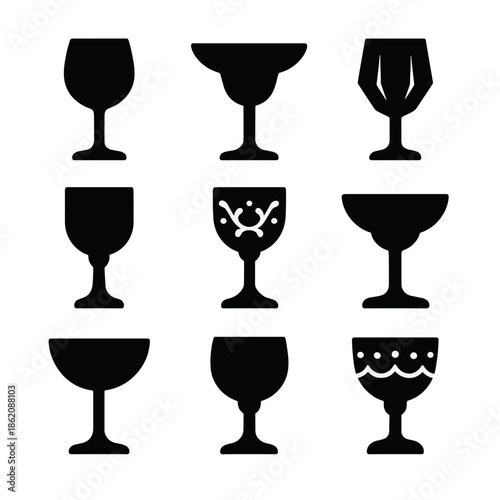 Silhouette design collection of wine glasses with unique patterns