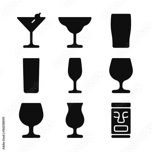 Silhouette collection of various drink glasses on a dark background