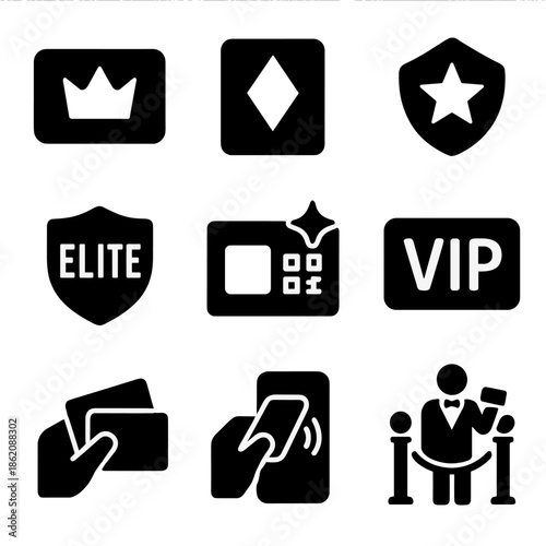 Premium membership icons for elite access and vip privileges collection
