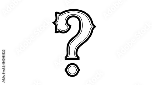 Large black and white question mark symbol on white background