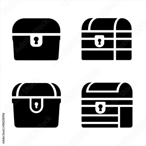 Four black chest icons on gradient background - simple lock box symbols