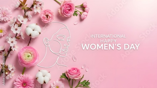 Happy women's day celebration with beautiful flowers and empowering message