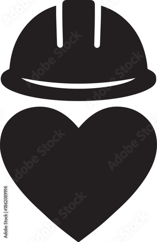 Safety helmet placed over heart symbolizing personal protection, insurance, and safety icon