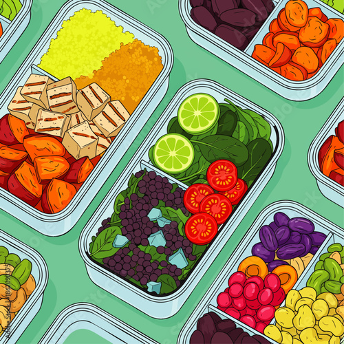 Healthy Meal Prep Containers Filled With Fresh Fruits, Vegetables, Grains, and Protein for Balanced Nutrition