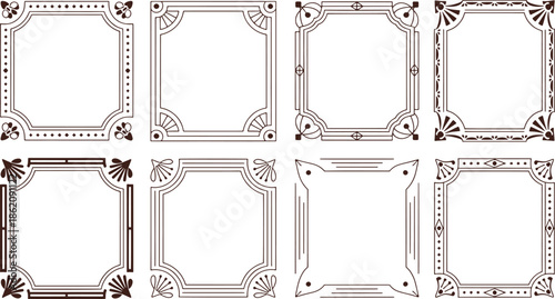 Eight Vintage Ornate Frames with Floral and Geometric Patterns in Black and White on white background