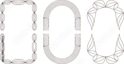 Geometric shapes with curved lines and symmetrical patterns in black and white