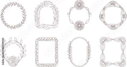 Six Different Floral and Leaf Border in Black and White Line
