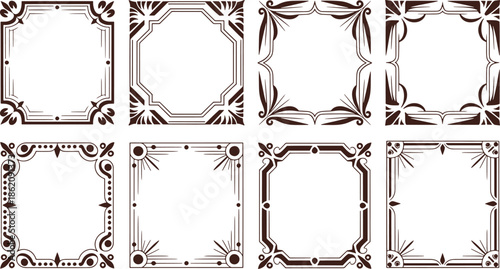 Six ornate black and white decorative frames with intricate floral and geometric patterns
