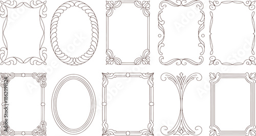 Ornate black and white decorative frames with intricate floral and scroll patterns