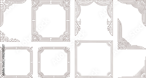 Ornate black and white decorative frame corners and borders with intricate floral and geometric patterns