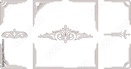 Ornate black and white decorative frames and patterns on a white background ornate patterns symmetrical swirls
