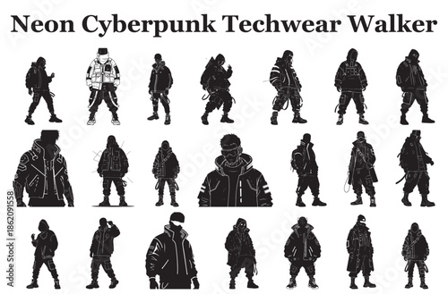 Neon Cyberpunk Techwear Walker