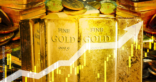 One Kilo Gold Bars showing the gold price hiking trend background