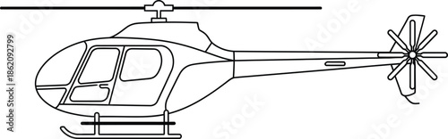 Line drawing of a helicopter in flight illustration