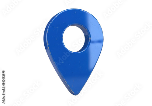 Free Download extreme close-up of a dominant, ultra-glossy electric blue gps location pin icon showing fine distress, isolated on a transparent background. concept of persistent digital navigation and wear over - GFXLoad